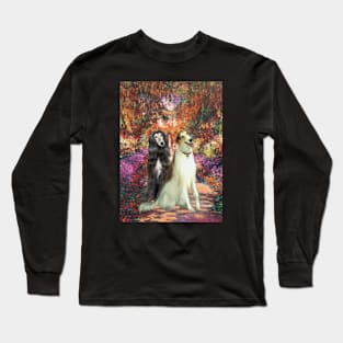 Monet's Masterpiece The Path Adapted to Include Two Afghan Hounds Long Sleeve T-Shirt